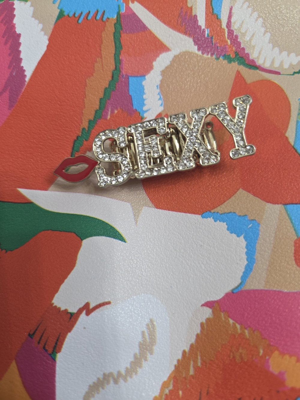 Rhinestone "SEXY" Word Ring with Red Lip Accent